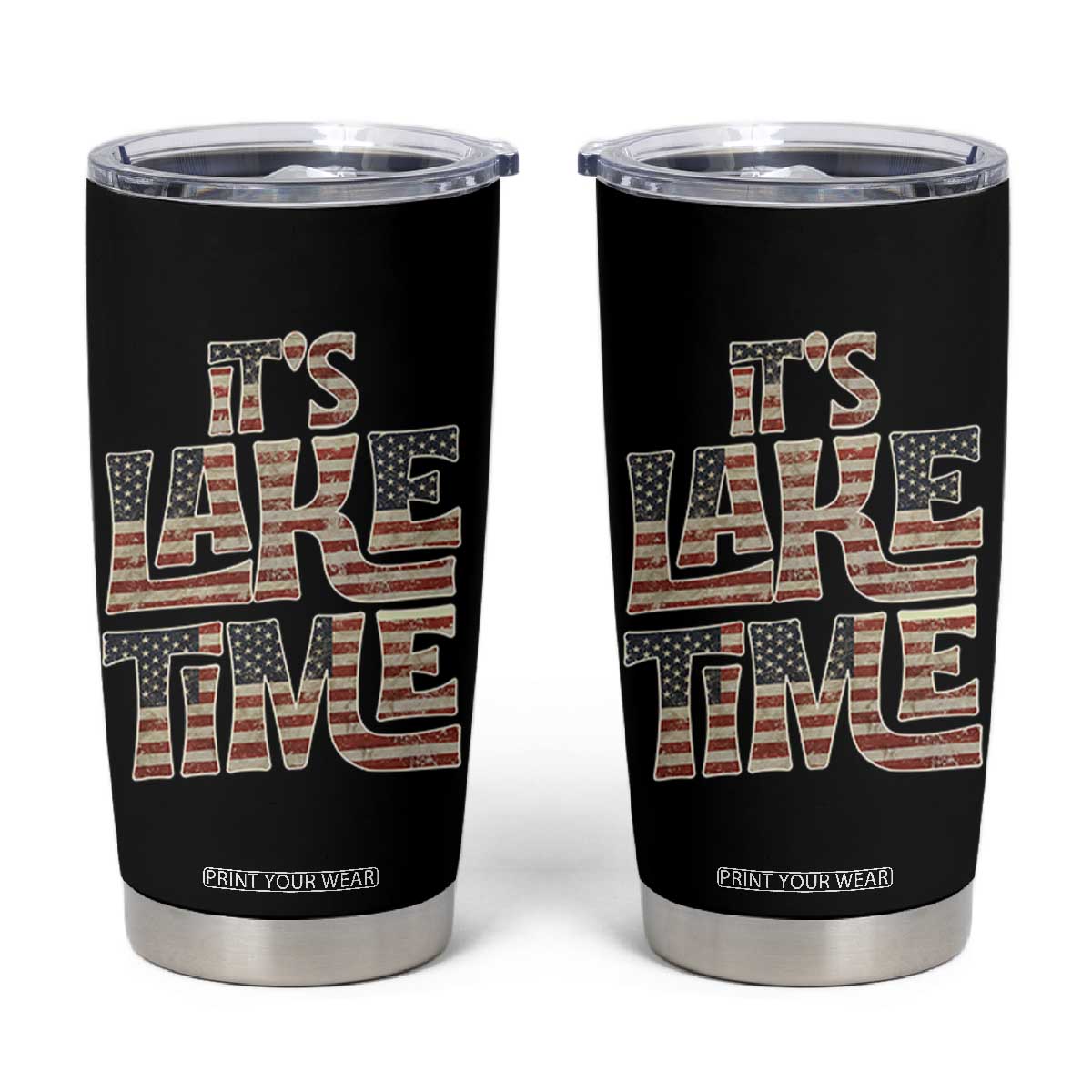 Funny It's Lake Time Tumbler Cup Patriotic Boater American Flag USA 4th of July TS11 Black Print Your Wear