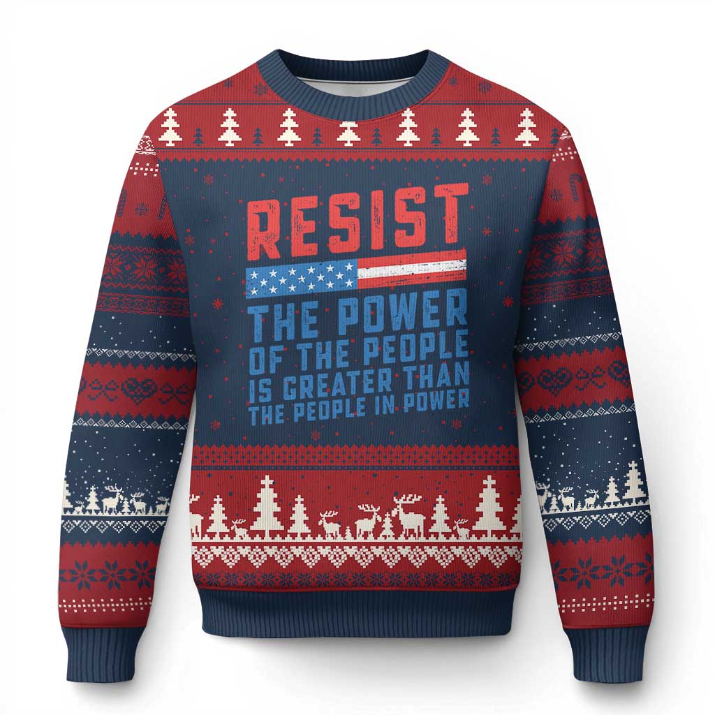 Funny Resist The Power Of The People Is Greater Than The People In Power Ugly Christmas Sweater TS11 Navy Red Print Your Wear