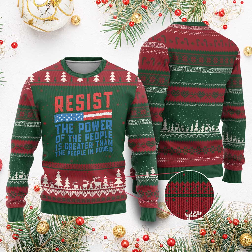Funny Resist The Power Of The People Is Greater Than The People In Power Ugly Christmas Sweater TS11 Red Green Print Your Wear