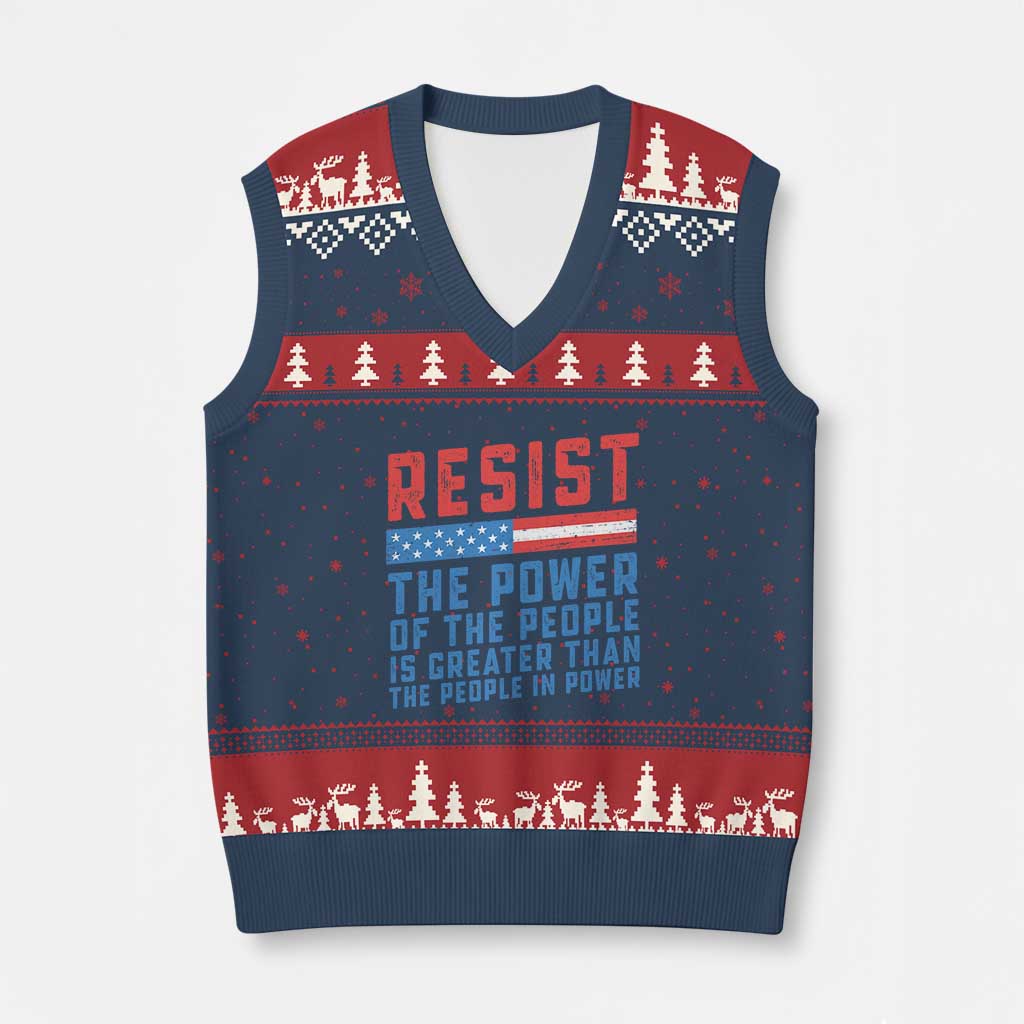 Funny Resist The Power Of The People Is Greater Than The People In Power V-Neck Knit Sweater Vest TS11 Navy Red Print Your Wear