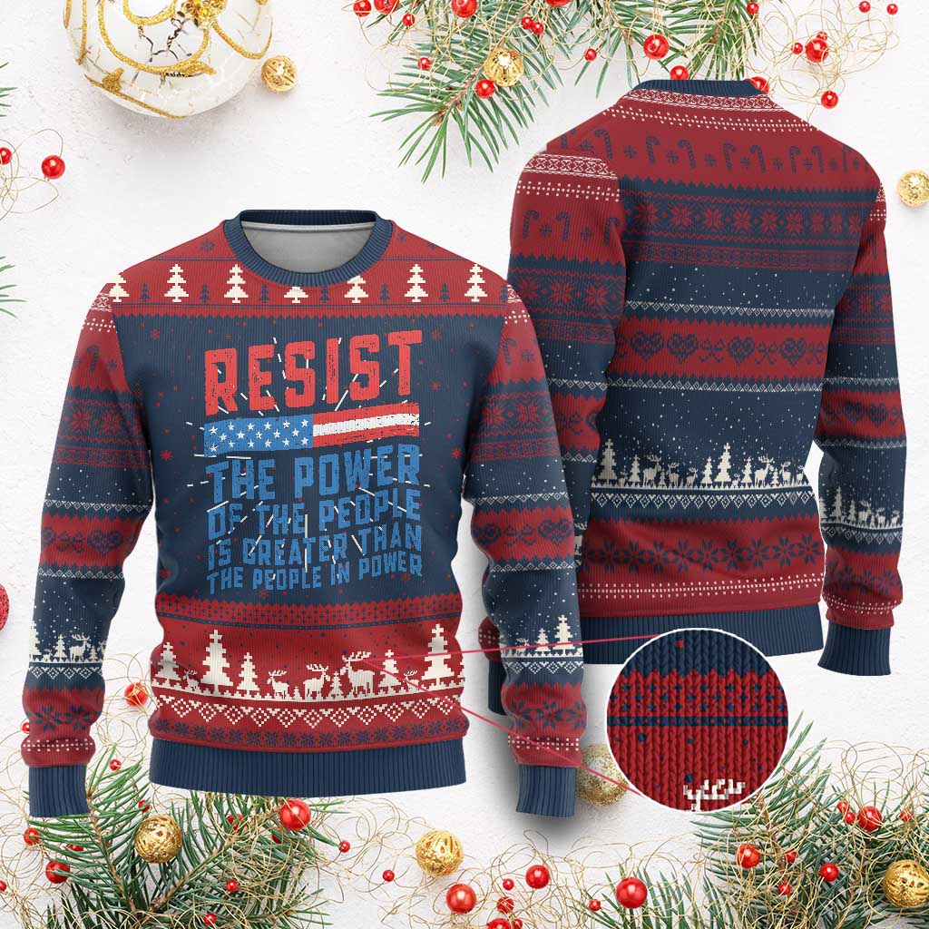 Funny Resist The Power Of The People Is Greater Than The People In Power Knit Sweatshirt TS11 Burgundy Print Your Wear