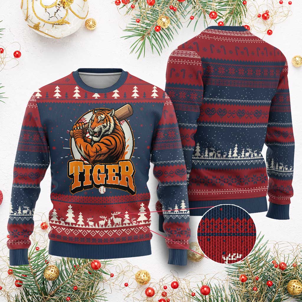 Funny Tiger Lover Baseball Animal Sport Knit Sweatshirt Inspirational Athletic TS11 Burgundy Print Your Wear