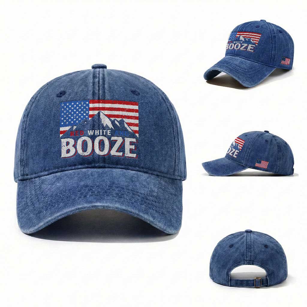 Funny Red White And Booze Washed Cotton Baseball Cap 4th Of July Beer American Flag TS11 Washed Cap Universal Fit Royal Blue Print Your Wear