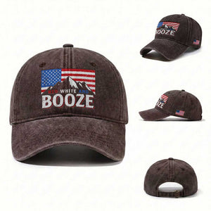 Funny Red White And Booze Washed Cotton Baseball Cap 4th Of July Beer American Flag TS11 Washed Cap Universal Fit Dark Brown Print Your Wear