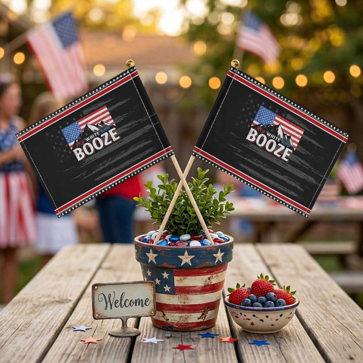 Funny Red White And Booze Patriotic Handheld Flag 4th Of July Beer American Flag TS11 Distressed 8.2