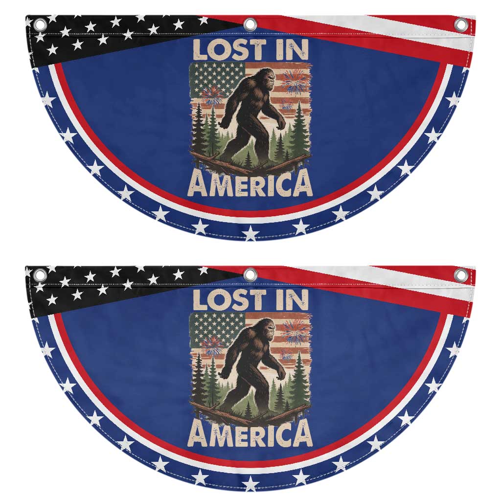 Funny 4th Of July Bigfoot Lost In America Patriotic Fan Flag Sasquatch US Flag Fireworks