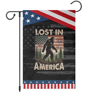 Funny 4th Of July Bigfoot Lost In America Garden Flag Patriotic Sasquatch US Flag Fireworks TS11 Distressed Black Blue Print Your Wear