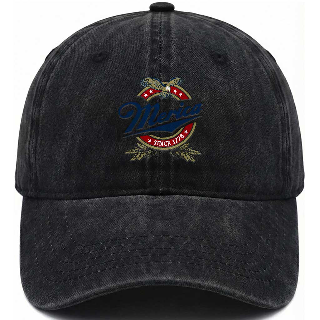 Funny Merica Since 1776 Washed Cotton Baseball Cap 4th of July Beer Lover Eagle TS11 Washed Cap Universal Fit Black Print Your Wear