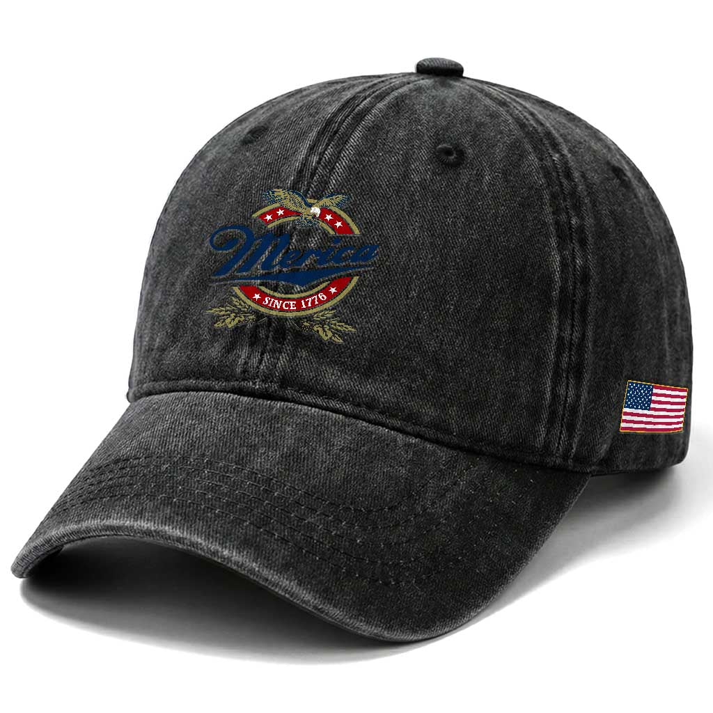 Funny Merica Since 1776 Washed Cotton Baseball Cap 4th of July Beer Lover Eagle TS11 Print Your Wear