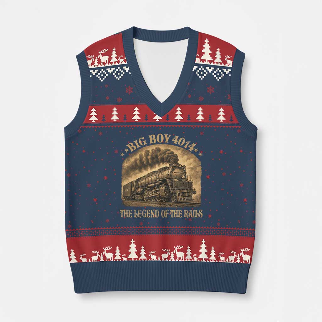 Steam Locomotive Legend of The Rails Train V-Neck Knit Sweater Vest