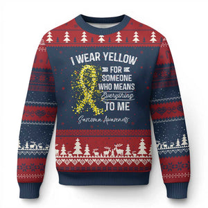 Sarcoma Awareness Ugly Christmas Sweater I Wear Yellow For Someone Who Means Everything To Me TS11 Navy Red Print Your Wear