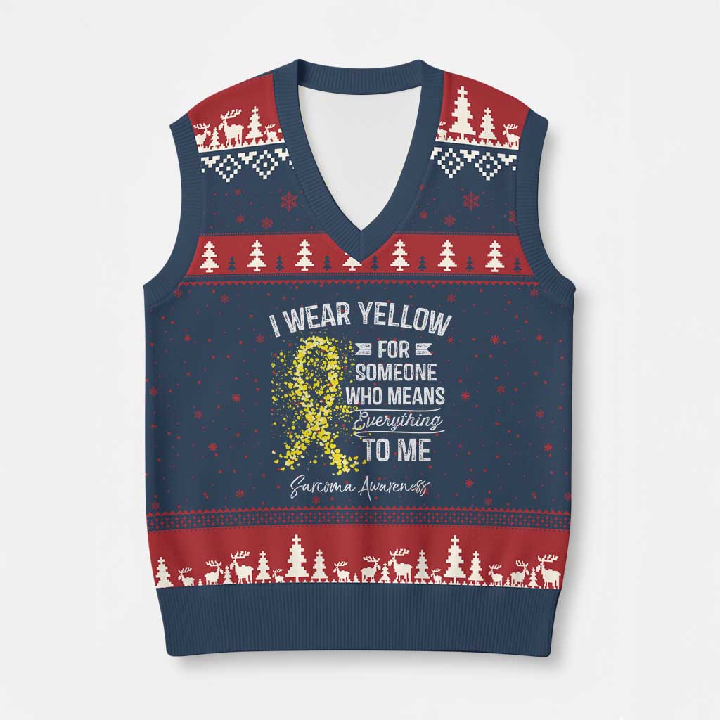 Sarcoma Awareness V-Neck Knit Sweater Vest I Wear Yellow For Someone Who Means Everything To Me TS11 Navy Red Print Your Wear