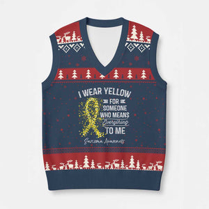 Sarcoma Awareness V-Neck Knit Sweater Vest I Wear Yellow For Someone Who Means Everything To Me TS11 Navy Red Print Your Wear