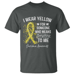 Sarcoma Awareness T Shirt I Wear Yellow For Someone Who Means Everything To Me TS11 Dark Heather Print Your Wear