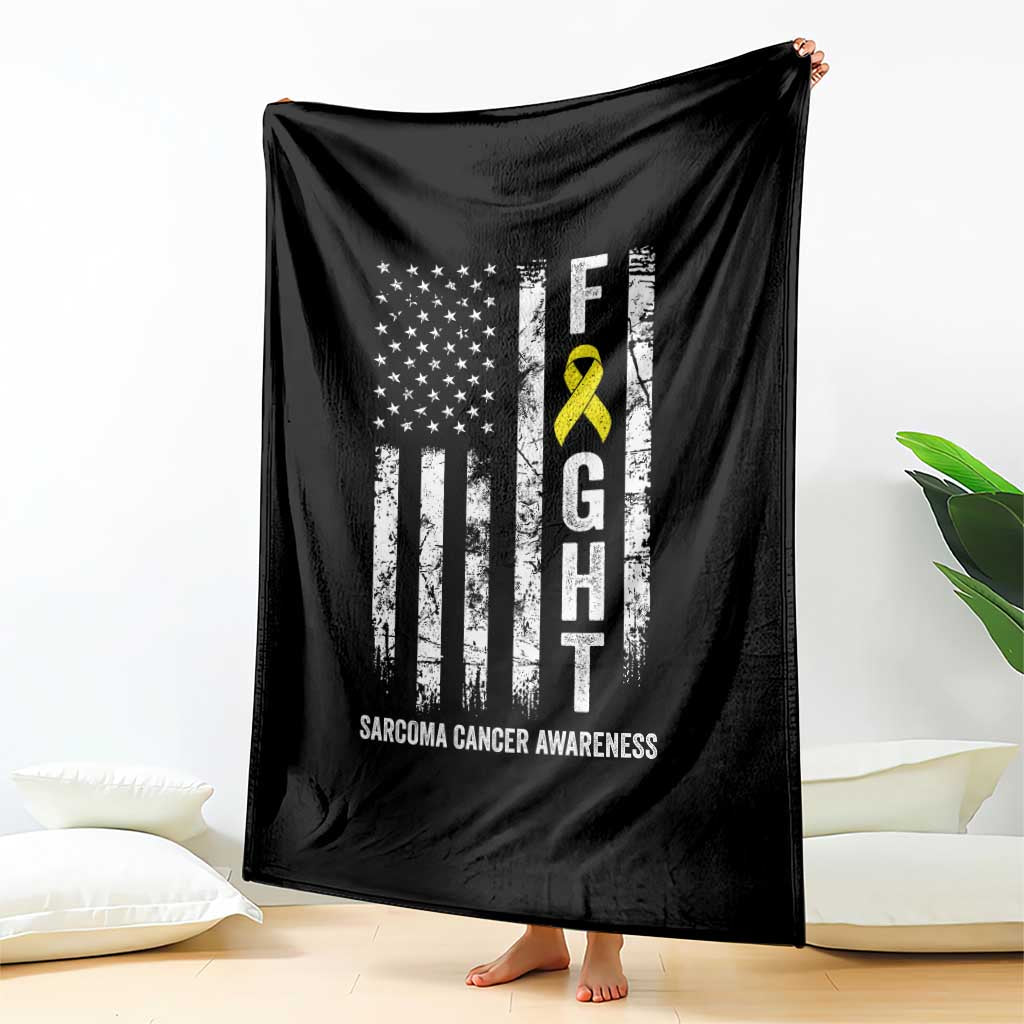 Fight Sarcoma Cancer Awareness Throw Blanket Yellow Ribbon Vintage American Flag TS11 Print Your Wear