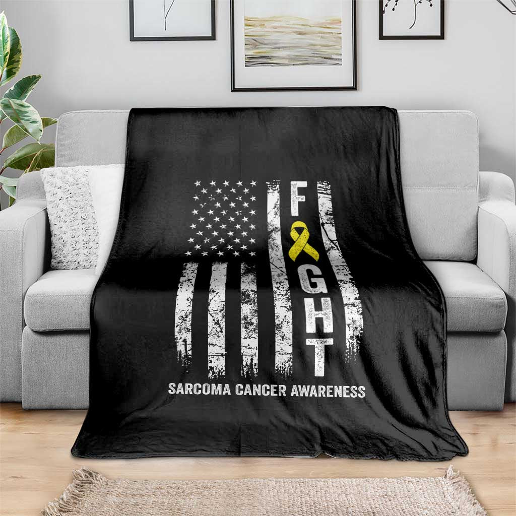 Fight Sarcoma Cancer Awareness Throw Blanket Yellow Ribbon Vintage American Flag TS11 Print Your Wear