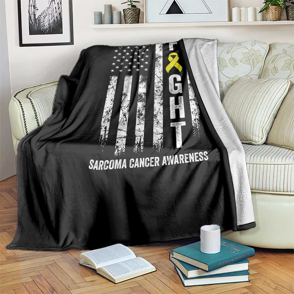 Fight Sarcoma Cancer Awareness Throw Blanket Yellow Ribbon Vintage American Flag TS11 Print Your Wear