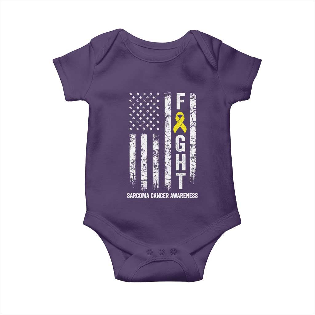 Fight Sarcoma Cancer Awareness Baby Onesie Yellow Ribbon Vintage American Flag TS11 Purple Print Your Wear