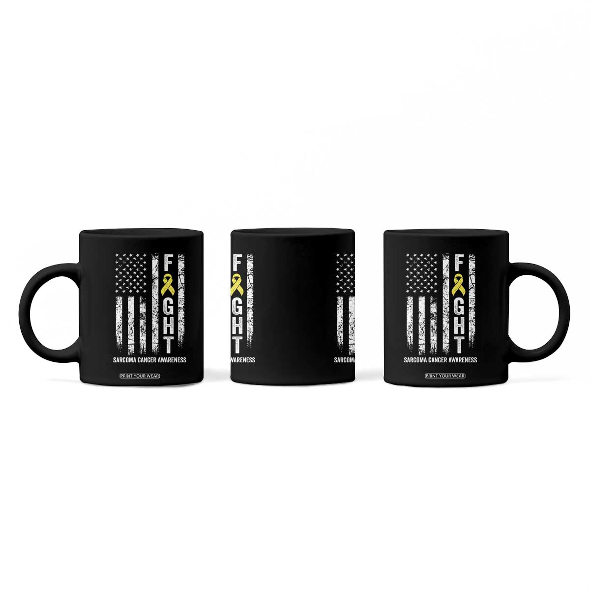 Fight Sarcoma Cancer Awareness Coffee Mug Yellow Ribbon Vintage American Flag TS11 Print Your Wear
