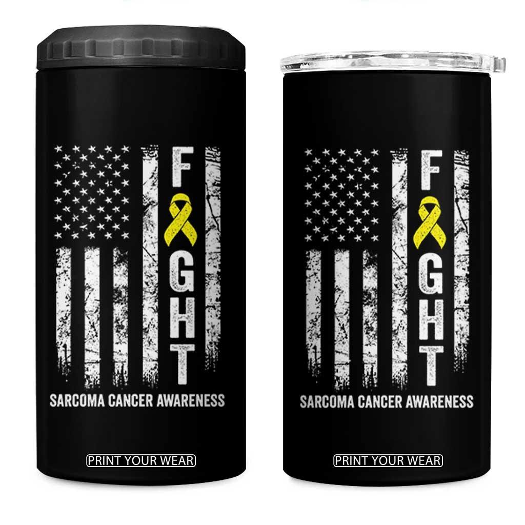 Fight Sarcoma Cancer Awareness 4 in 1 Can Cooler Tumbler Yellow Ribbon Vintage American Flag TS11 One Size: 16 oz Black Print Your Wear