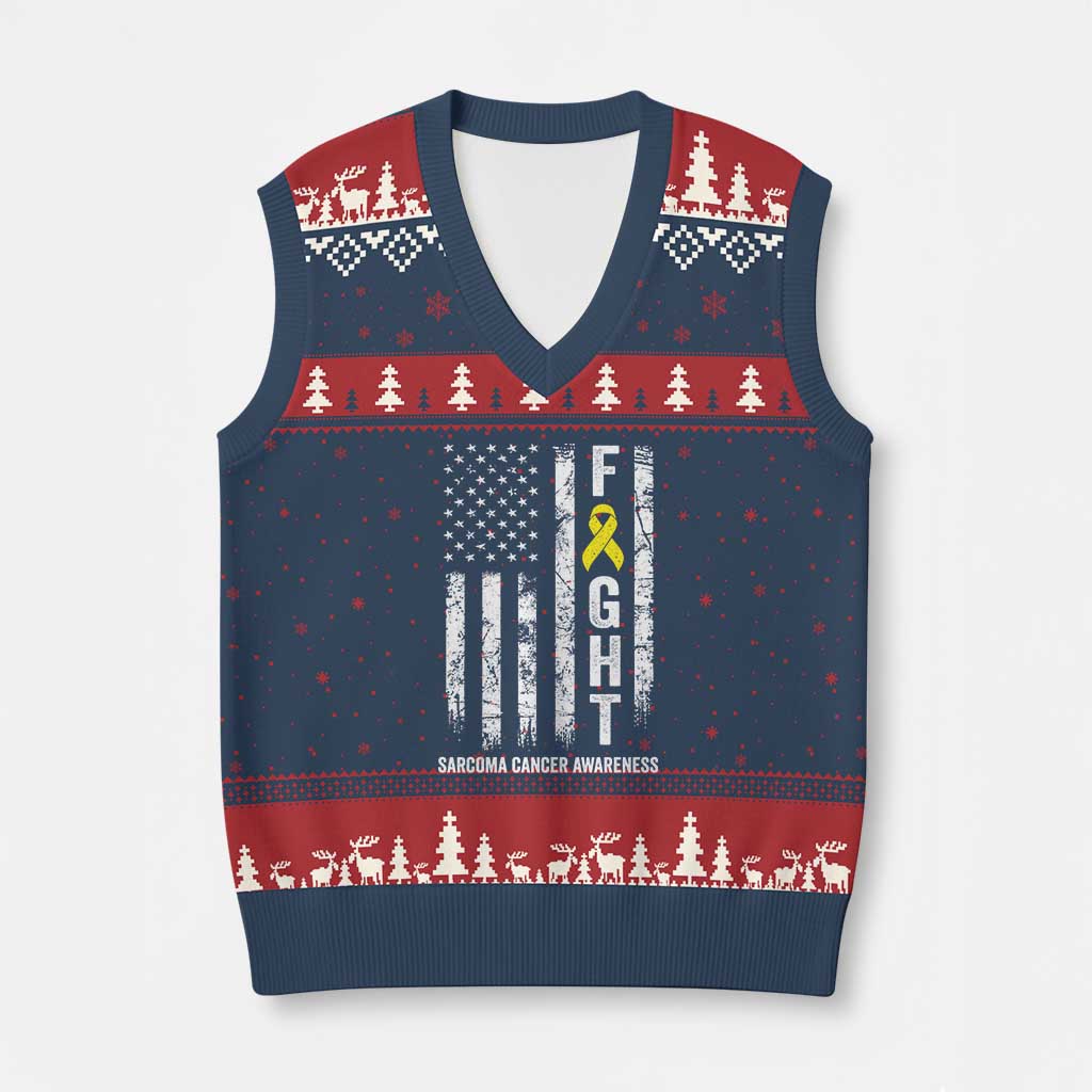 Fight Sarcoma Cancer Awareness V-Neck Knit Sweater Vest Yellow Ribbon Vintage American Flag TS11 Navy Red Print Your Wear