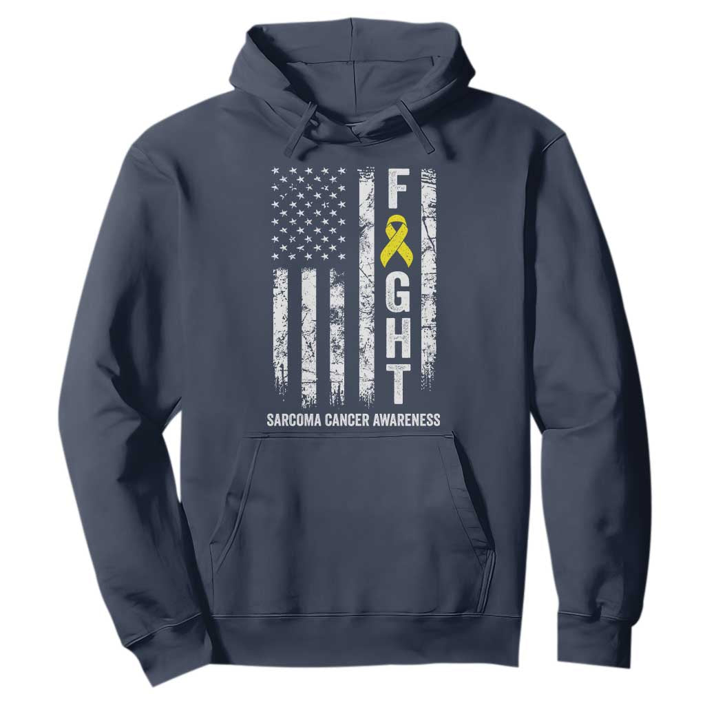 Fight Sarcoma Cancer Awareness Hoodie Yellow Ribbon Vintage American Flag TS11 Navy Print Your Wear