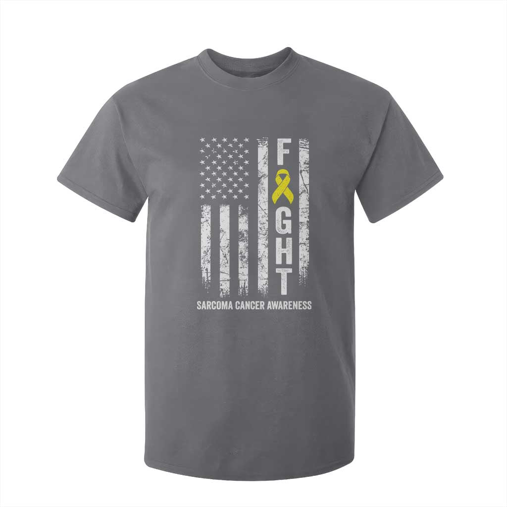 Fight Sarcoma Cancer Awareness T Shirt For Kid Yellow Ribbon Vintage American Flag TS11 Charcoal Print Your Wear