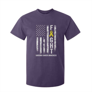 Fight Sarcoma Cancer Awareness T Shirt For Kid Yellow Ribbon Vintage American Flag TS11 Purple Print Your Wear