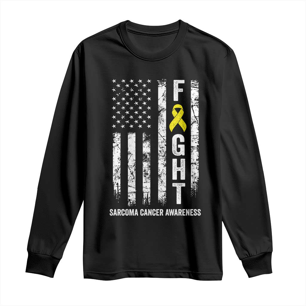 Fight Sarcoma Cancer Awareness Long Sleeve Shirt Yellow Ribbon Vintage American Flag TS11 Black Print Your Wear
