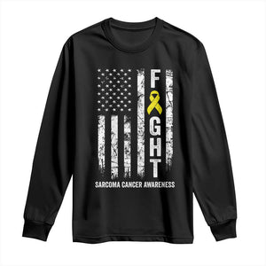 Fight Sarcoma Cancer Awareness Long Sleeve Shirt Yellow Ribbon Vintage American Flag TS11 Black Print Your Wear