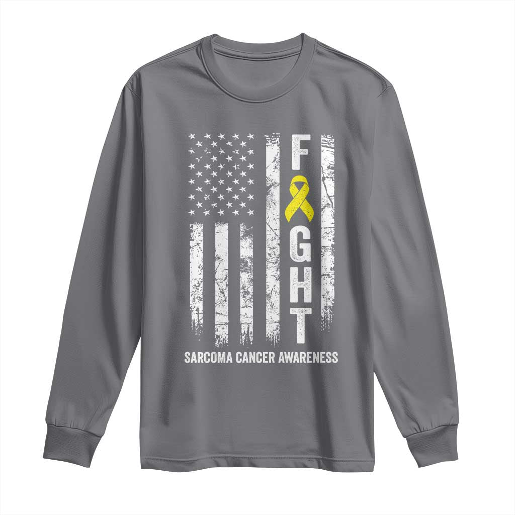 Fight Sarcoma Cancer Awareness Long Sleeve Shirt Yellow Ribbon Vintage American Flag TS11 Charcoal Print Your Wear