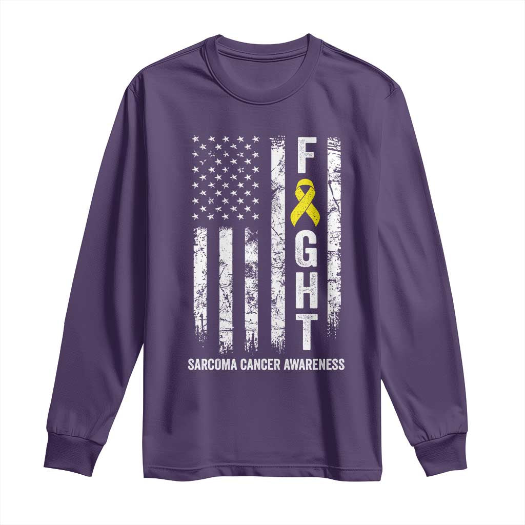Fight Sarcoma Cancer Awareness Long Sleeve Shirt Yellow Ribbon Vintage American Flag TS11 Purple Print Your Wear