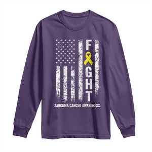 Fight Sarcoma Cancer Awareness Long Sleeve Shirt Yellow Ribbon Vintage American Flag TS11 Purple Print Your Wear