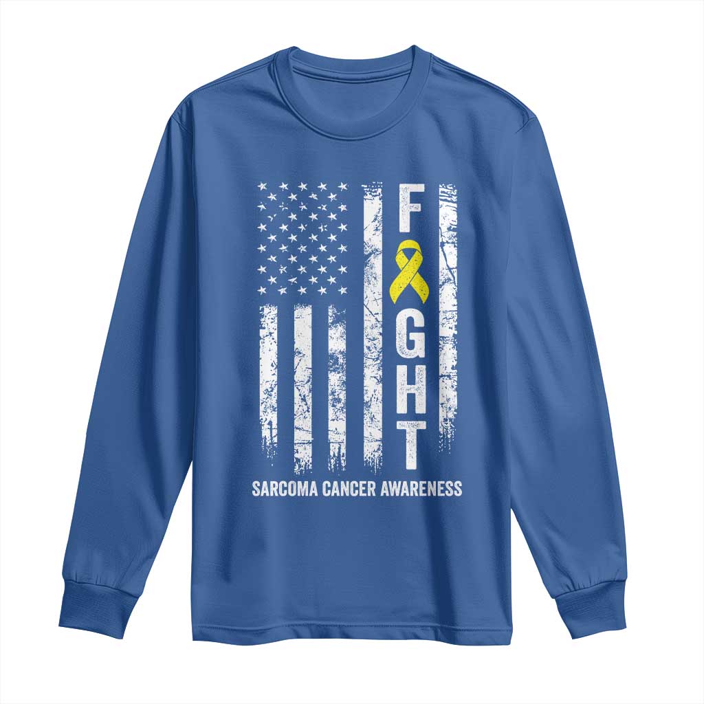 Fight Sarcoma Cancer Awareness Long Sleeve Shirt Yellow Ribbon Vintage American Flag TS11 Royal Blue Print Your Wear