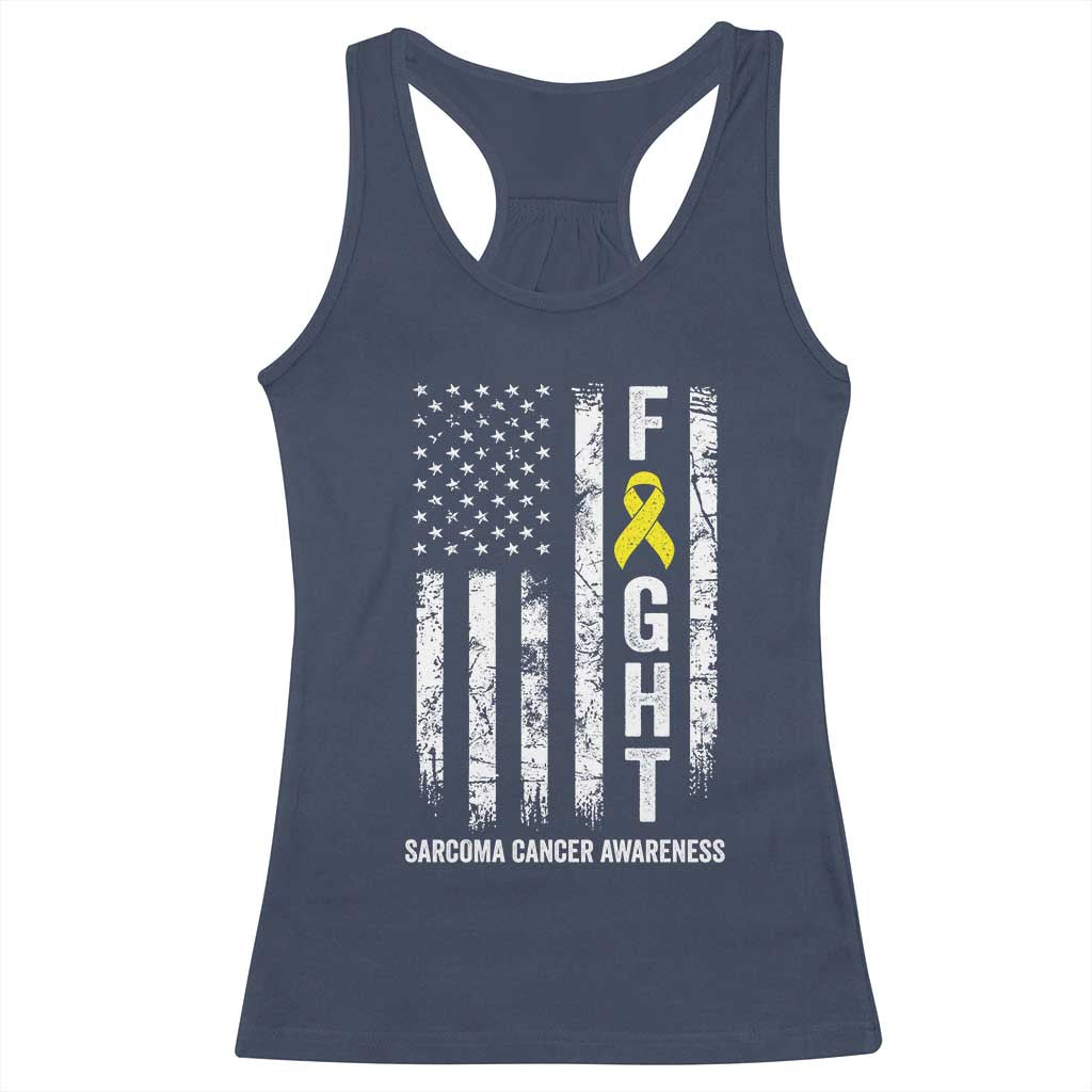 Fight Sarcoma Cancer Awareness Racerback Tank Top Yellow Ribbon Vintage American Flag TS11 Navy Print Your Wear