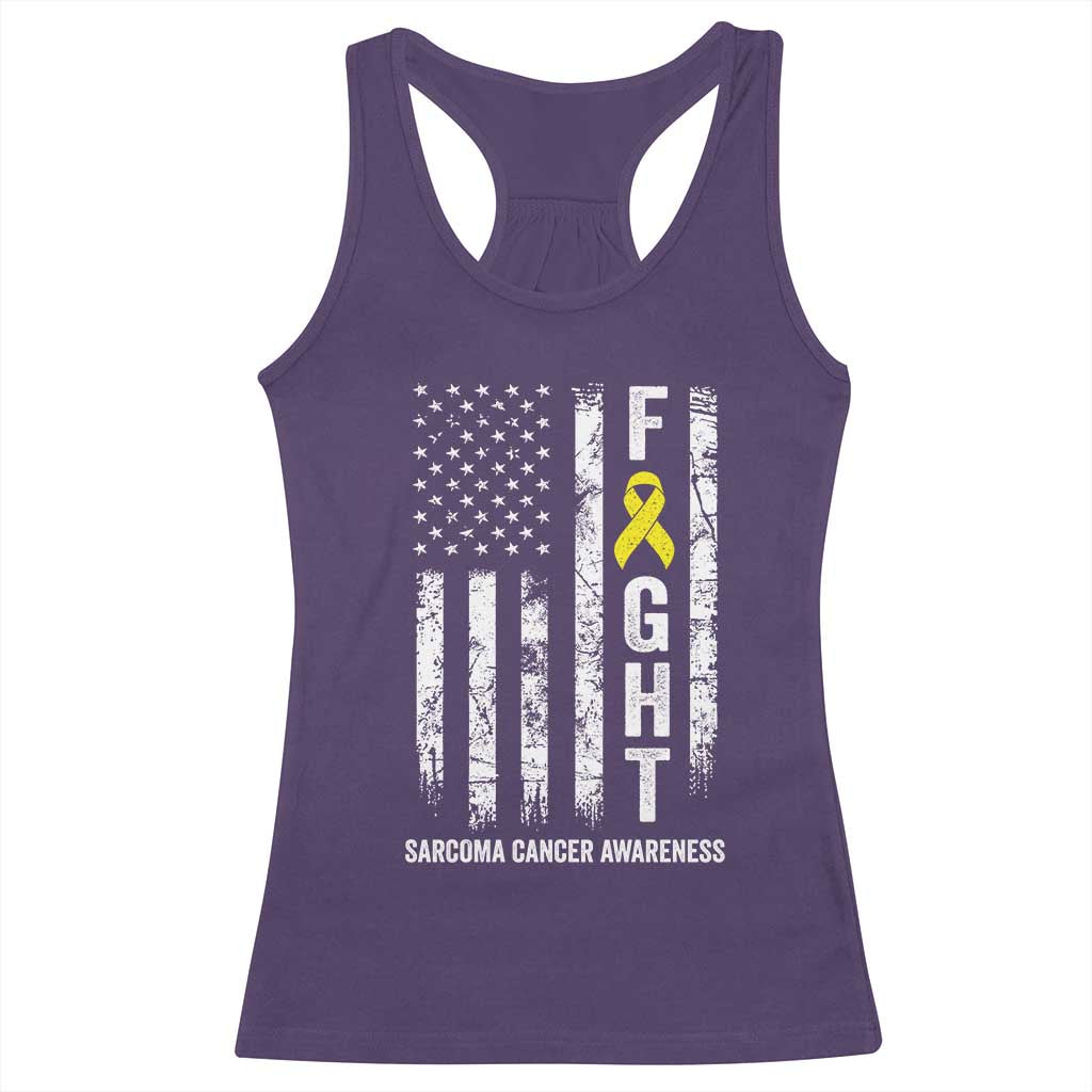 Fight Sarcoma Cancer Awareness Racerback Tank Top Yellow Ribbon Vintage American Flag TS11 Purple Print Your Wear