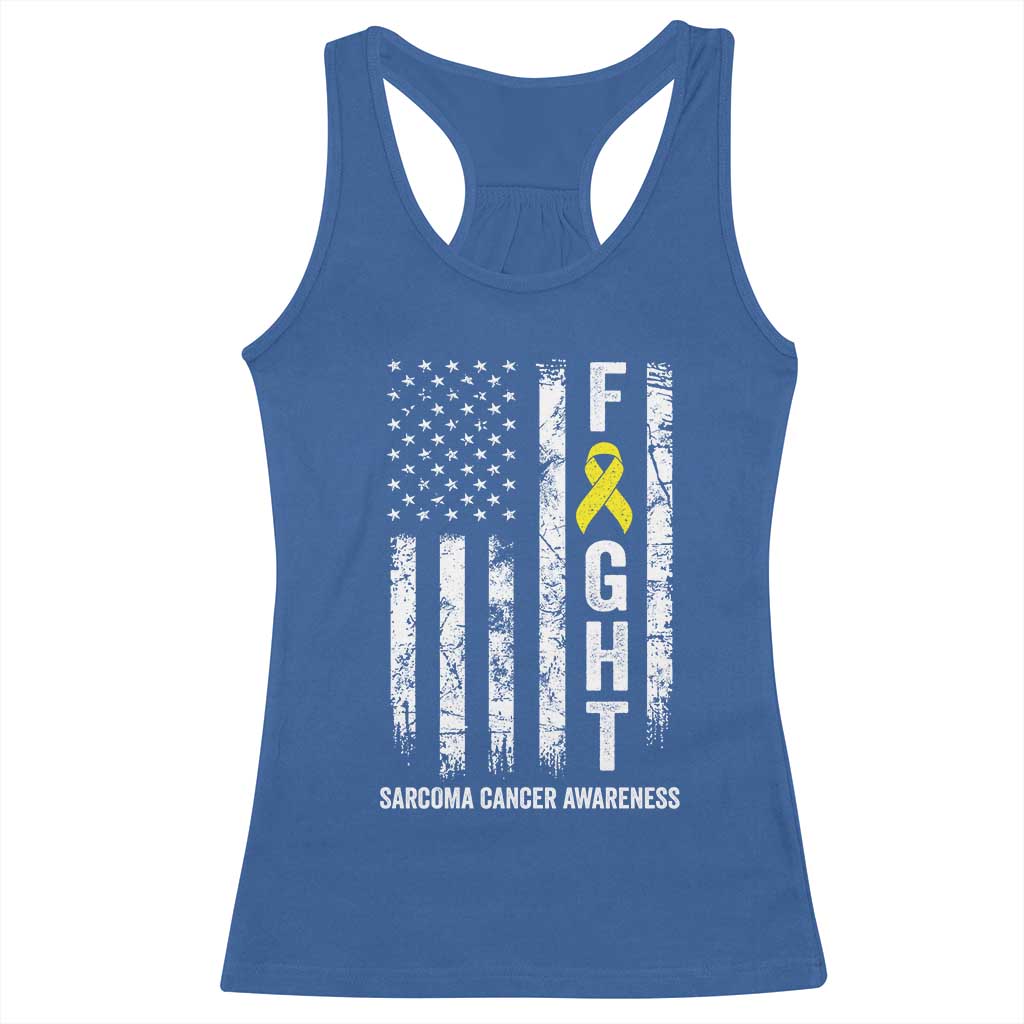 Fight Sarcoma Cancer Awareness Racerback Tank Top Yellow Ribbon Vintage American Flag TS11 Royal Blue Print Your Wear