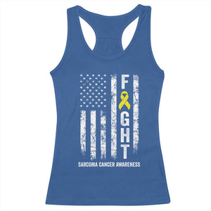 Fight Sarcoma Cancer Awareness Racerback Tank Top Yellow Ribbon Vintage American Flag TS11 Royal Blue Print Your Wear