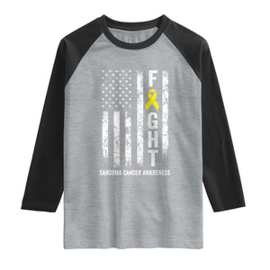 Fight Sarcoma Cancer Awareness Raglan Shirt Yellow Ribbon Vintage American Flag TS11 Heather Gray Black Print Your Wear
