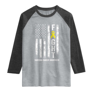 Fight Sarcoma Cancer Awareness Raglan Shirt Yellow Ribbon Vintage American Flag TS11 Heather Gray Heather Charcoal Print Your Wear