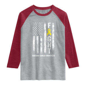 Fight Sarcoma Cancer Awareness Raglan Shirt Yellow Ribbon Vintage American Flag TS11 Heather Gray Heather Red Print Your Wear