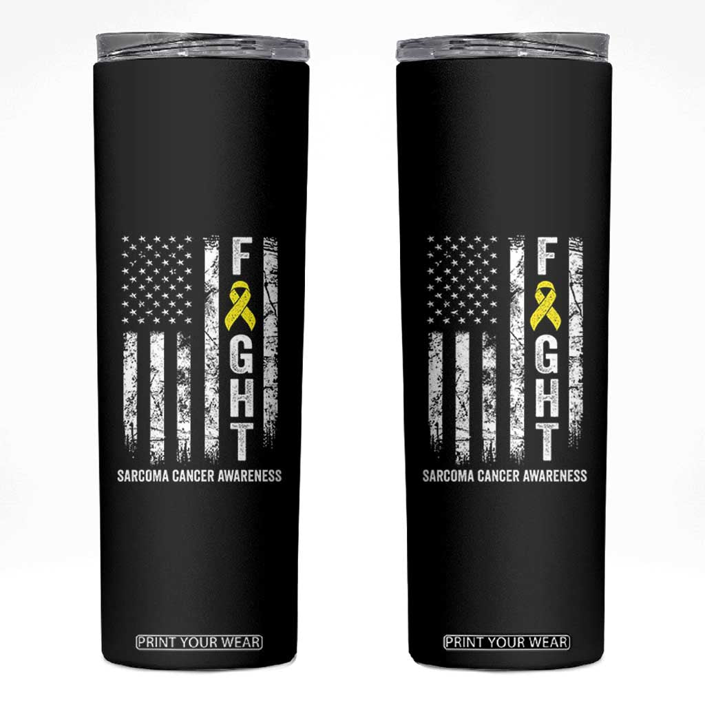 Fight Sarcoma Cancer Awareness Skinny Tumbler Yellow Ribbon Vintage American Flag TS11 Black Print Your Wear