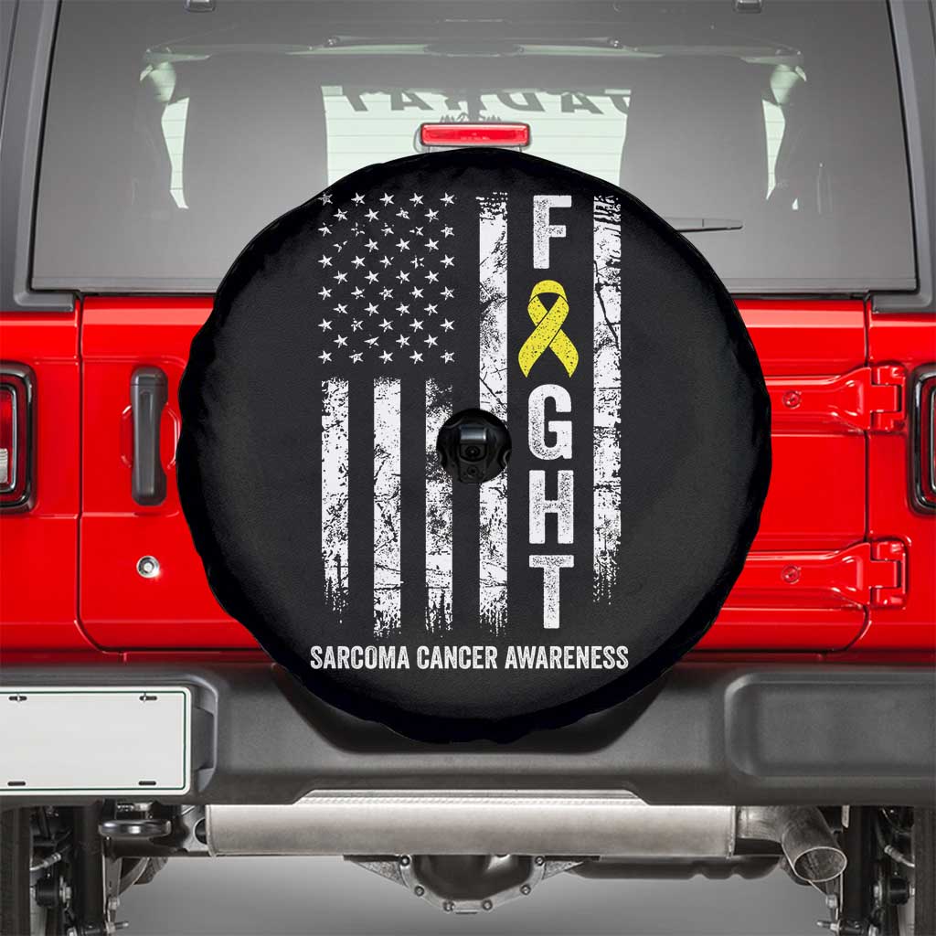 Fight Sarcoma Cancer Awareness Spare Tire Cover Yellow Ribbon Vintage American Flag TS11 Black Print Your Wear