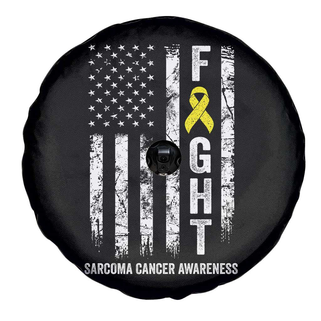 Fight Sarcoma Cancer Awareness Spare Tire Cover Yellow Ribbon Vintage American Flag TS11 Print Your Wear