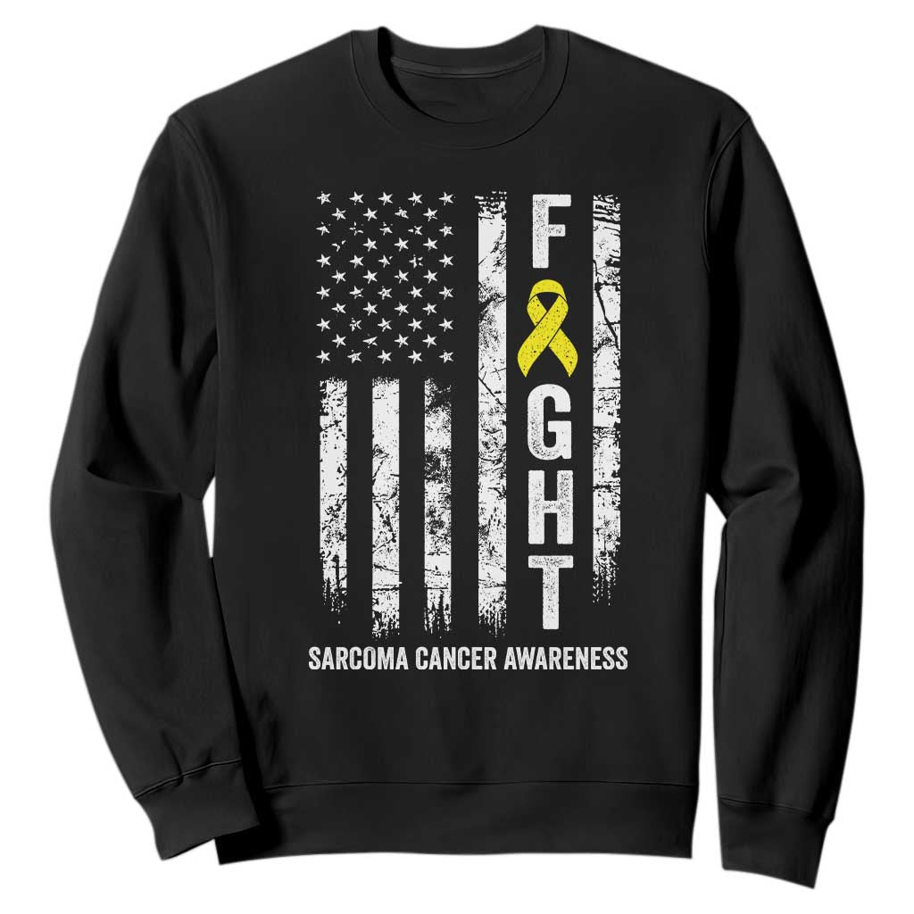 Fight Sarcoma Cancer Awareness Sweatshirt Yellow Ribbon Vintage American Flag TS11 Black Print Your Wear