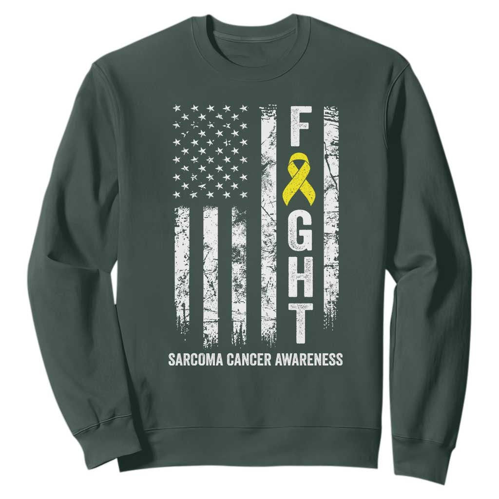 Fight Sarcoma Cancer Awareness Sweatshirt Yellow Ribbon Vintage American Flag TS11 Dark Forest Green Print Your Wear