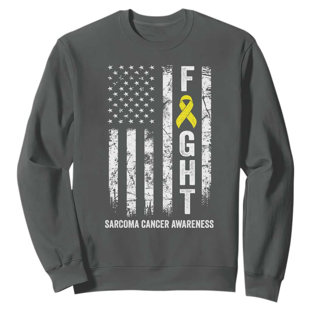 Fight Sarcoma Cancer Awareness Sweatshirt Yellow Ribbon Vintage American Flag TS11 Dark Heather Print Your Wear
