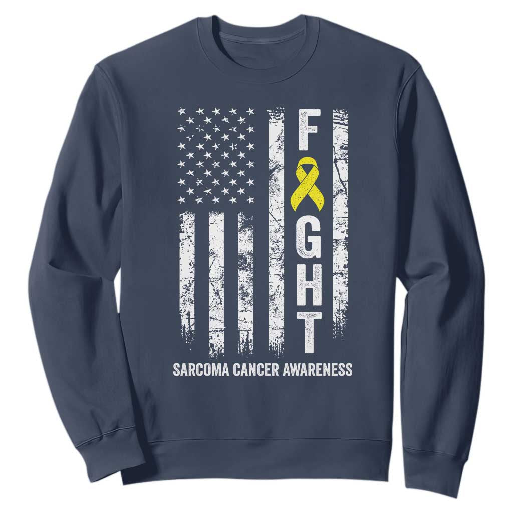 Fight Sarcoma Cancer Awareness Sweatshirt Yellow Ribbon Vintage American Flag TS11 Navy Print Your Wear