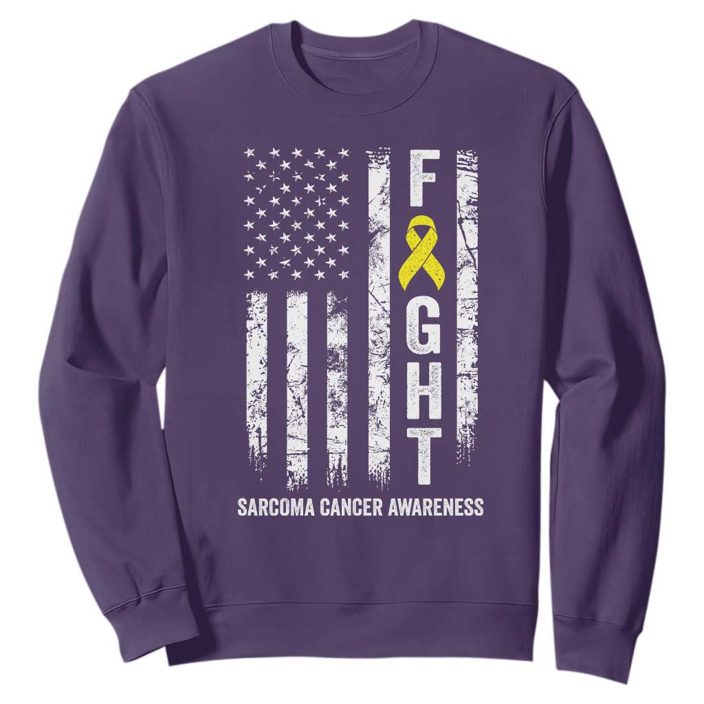 Fight Sarcoma Cancer Awareness Sweatshirt Yellow Ribbon Vintage American Flag TS11 Purple Print Your Wear