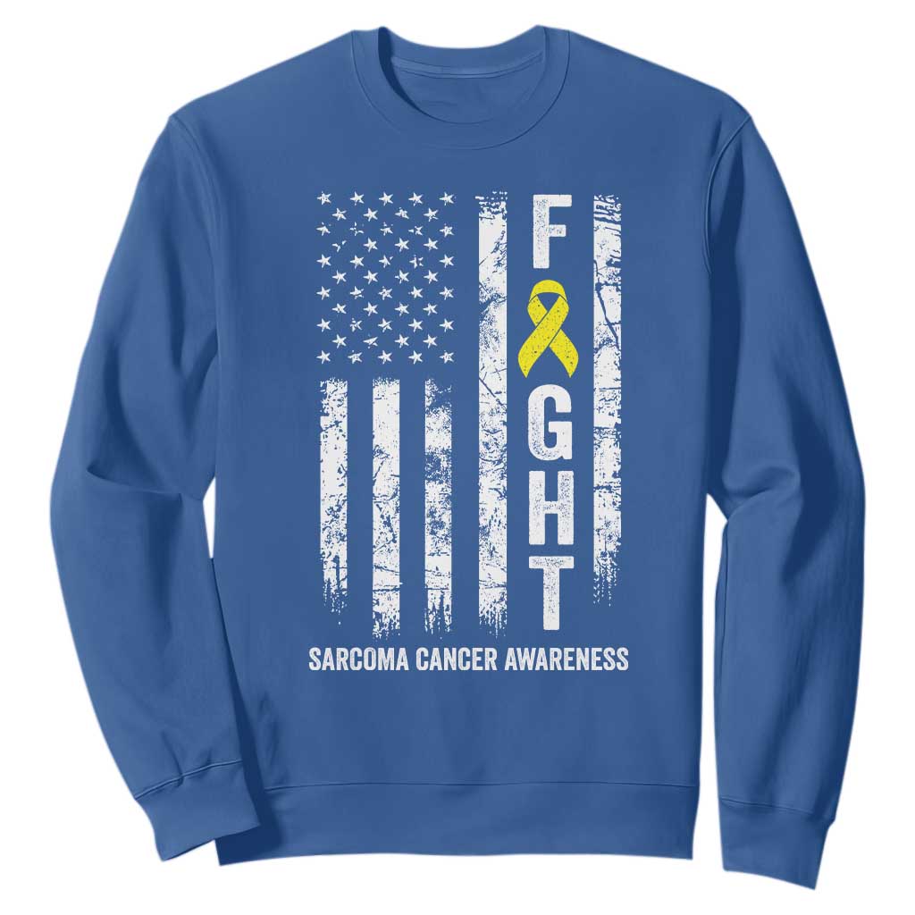 Fight Sarcoma Cancer Awareness Sweatshirt Yellow Ribbon Vintage American Flag TS11 Royal Blue Print Your Wear